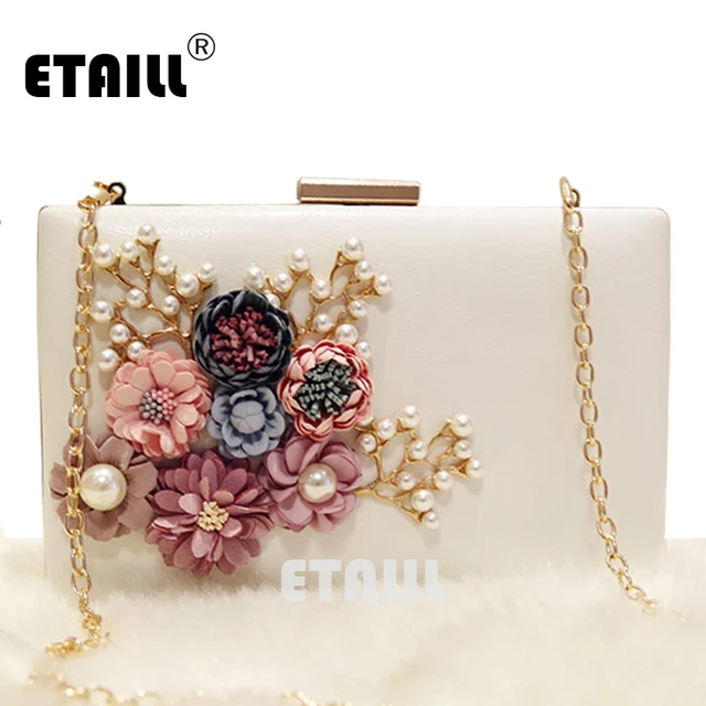 Etaill Fl Day Clutch Bag White Wedding Bags And Purses For Bride Etaill Fl Day Clutch Bag White Wedding Bags And Purses For Bride Evening With Gold