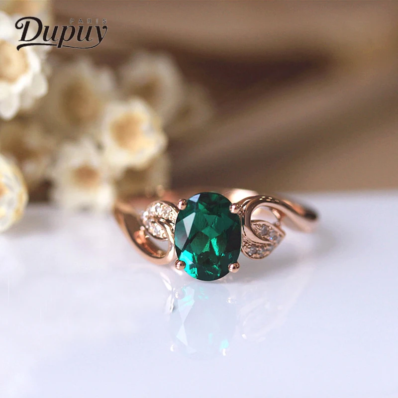 DUPUY Diamond Ring Female 6*8mm 1.4ct Emerald 14k Rose Gold Engagement Oval Claw Elegant Wedding D180074 | Украшения и аксессуары