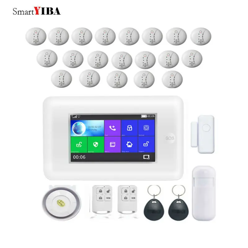 

SmartYIBA Compatible with Amazon Alexa WiFi 3G Home Security Alarm System Wireless Burglar Alert with Full Touch Screen SMS Call