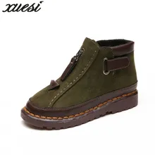 XUESI Winter New Round Suede Low With Martin Boots Fashion Zipper Short Tube Wild font b