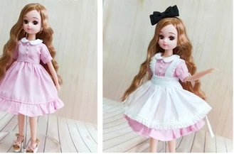 3pcs/set Cute maid outfits Long short Sleeve Dress Bowknot Hairband for blyth OB24, Azone 1/6 Dolls Accessories 12