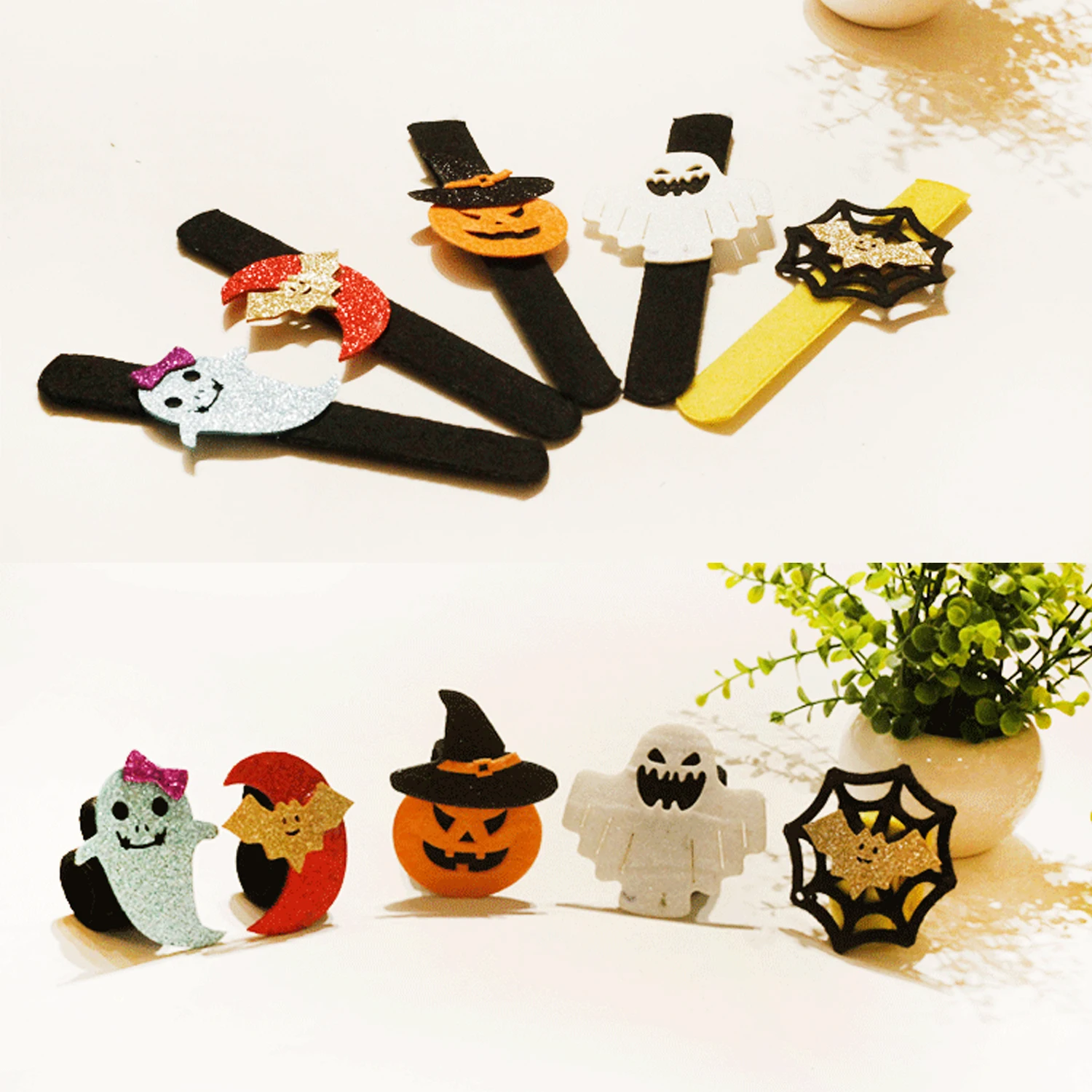 

Behogar 12PCS Assorted Style Kids Adults Slap Bracelets Wristbands for Halloween Masquerade Theme Party Carnival Decoration