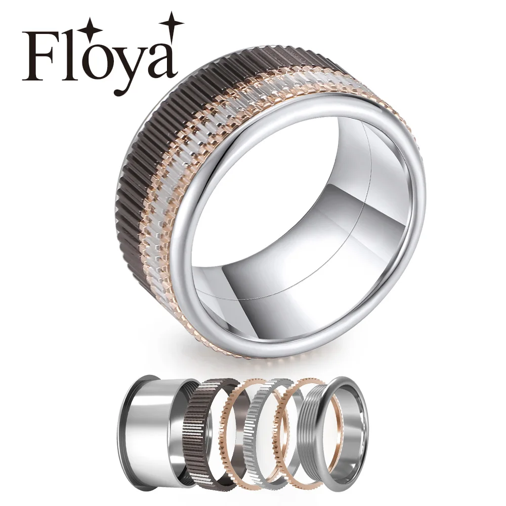 

Floya Splicing Gear Band Ring in Rings For Women Combination Stainless Steel Arctic Symphony Collection Wedding Ring Light