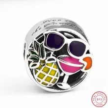 925 пробы серебро Красочные эмаль лето весело солнце и море праздник Талисман из бусин ручной работы Fit PANDORA талисманы для изготовления ювелирных изделий FL572