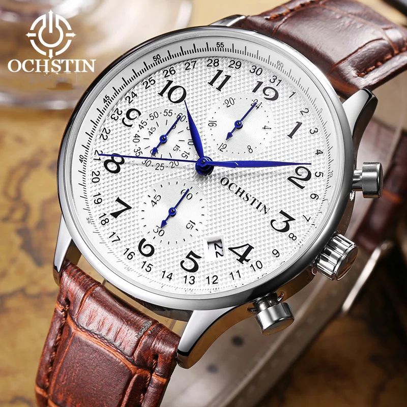 

OCHSTIN Top Brand Luxury Chronograph Sport Men's Quartz Wristwatches Men Business Casual Wrist Watches Military Leather Clock