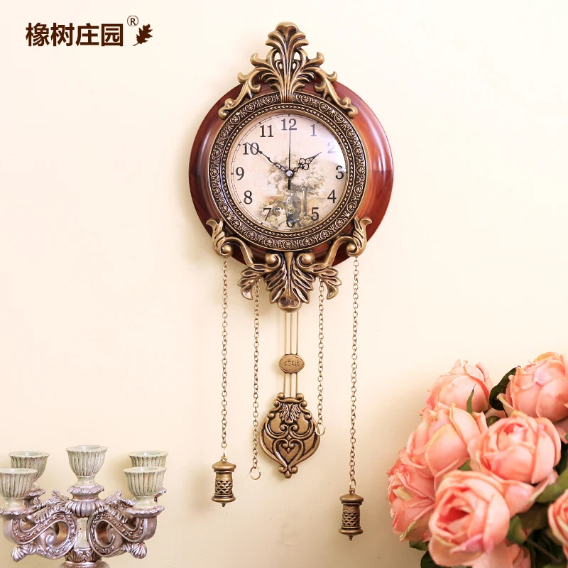 Oak Manor European classical ultra quiet living room wall clock