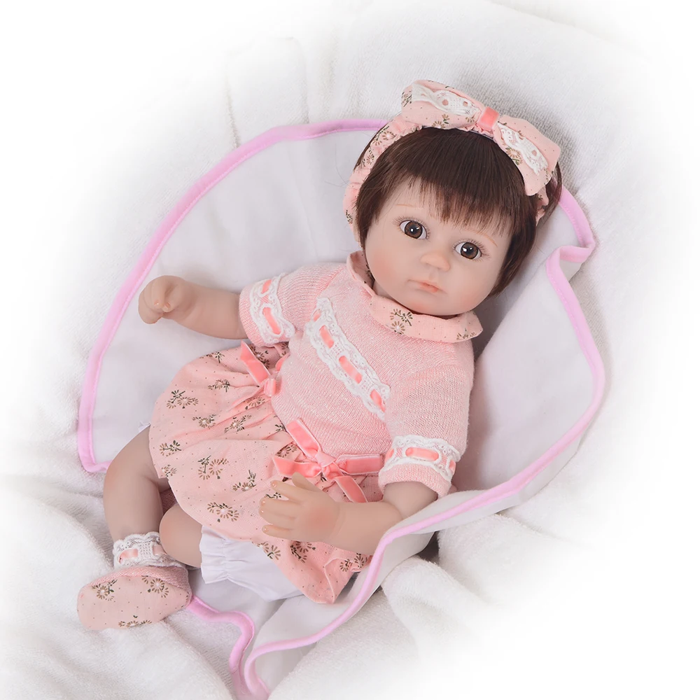 

16 Inch Lifelike Reborn Baby Dolls Girl Gifts Soft Silicone Toy Alive Simulation Toddler Babies Doll Lovely Wear Pink Dress bebe