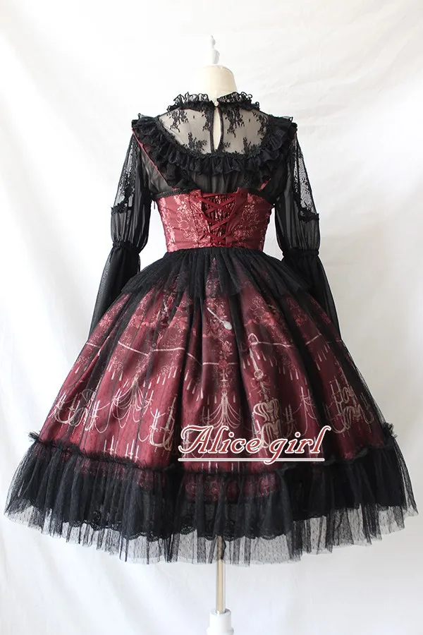 Люстра печатных Готический Лолита JSK платье с разрезом спереди Хэллоуин вечерние платья от Alice Girl