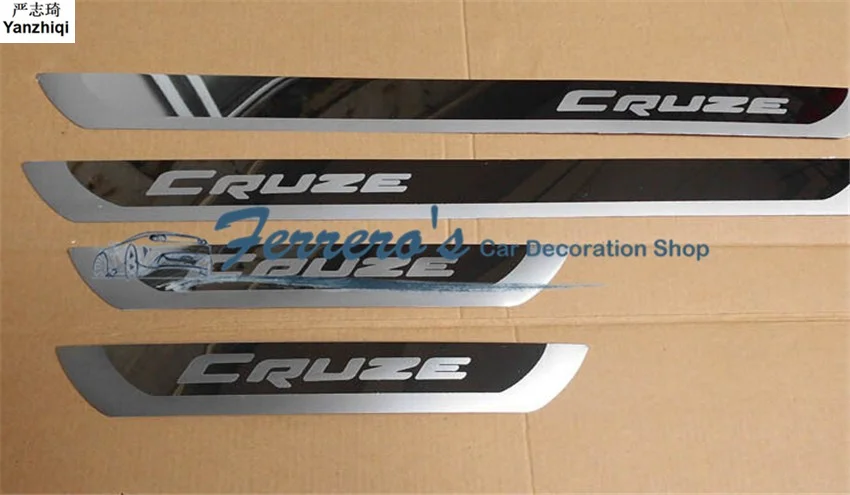 

Free shipping 4pcs/lot Slim Door Scuff Sill Plates car stickers FOR 2010 2012 2013 2014 Chevrolet Chevy Cruze Sedan hatchback