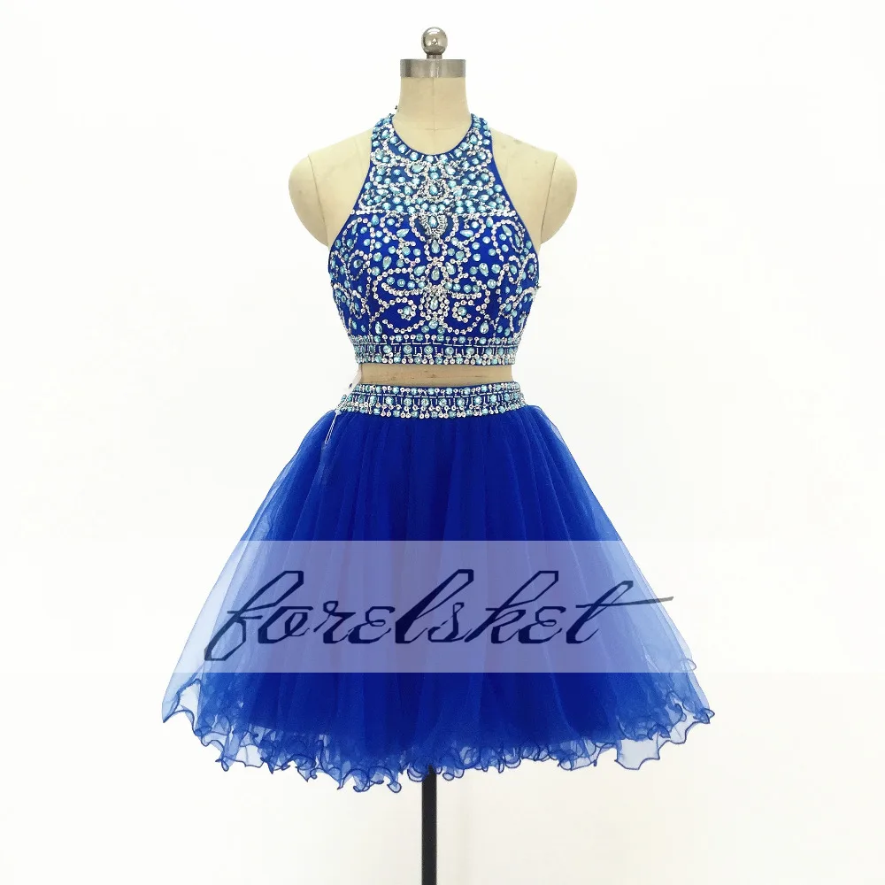 Выпускные платья из двух частей королевские синие Бальные платья коктейльное платье с вышивкой бисером вечерние платья Короткие вечерние платья ope
