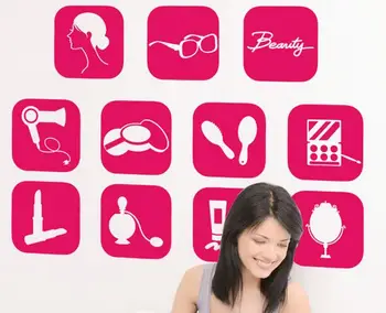 

Hairdressing salon glass showcase decoration sticker Fashion hair salon shop service signs icons wall window door stickers
