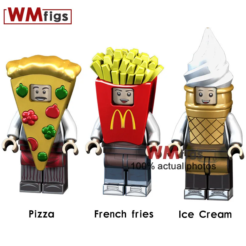 

Coca Icecream French Fries Pizza Banana Toy Cartoon Fast Food Fruit Disguised Ronald Chicken Building Blocks Gifts for Children