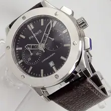 Parnis 44 мм полный хронограф кварцевые мужские часы 218 с черным циферблатом раскладывающаяся застежка