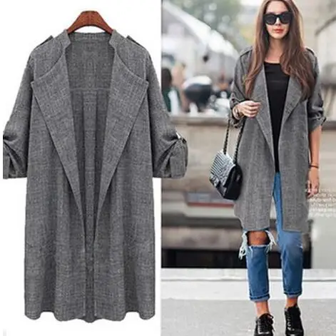 

2018 Autumn Women Slim Long-sleeved Plus Size Cardigan Coat Sexy Collar Loose Linen Long Bomber Jackets XXXXXL WF491