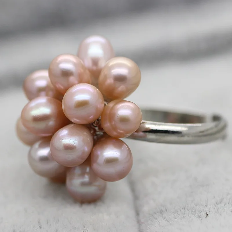 Hot Sell Fashion Real Pearl Ring Water Drop Natural Freshwater Pearl Flower Adjustable Wedding Pearl Ring For Women Jewelry Gift