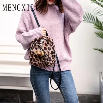 

Faux Fur Winter Women Leopard Print Backpack Girls Fashion Preppy Mini Shoulder Mini School Shoulder Backpack Mochila Feminina