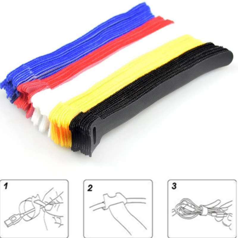 

10pcs/Lot Nylon Reusable Cable Ties with Eyelet Holes back to back cable tie nylon hook loop fastener management Random Color