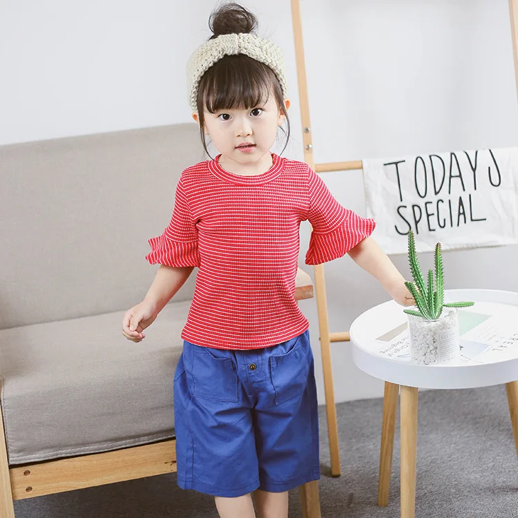 Baby Girls Summer T Shirt Kids Short Ruffles Sleeve T shirt Flare