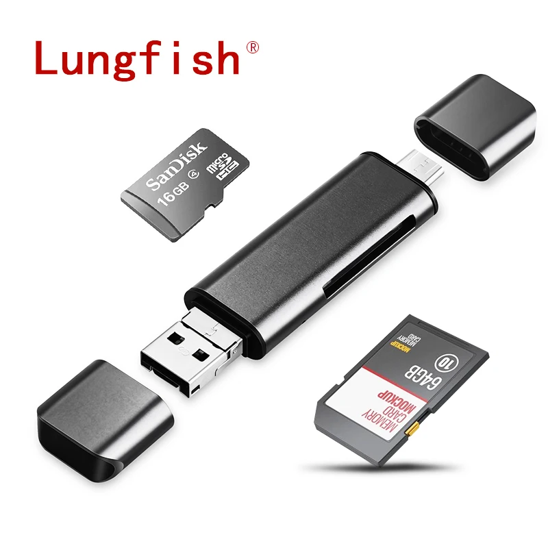 Lungfish type C и micro USB 3 в 1 SD TF OTG кард-ридер высокоскоростной 2 0 TF/SD для Android компьютера