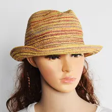 1 шт. модная женская разноцветная Соломенная пляжная летняя Солнцезащитная Панама шляпа Гибкая пляжная шляпа
