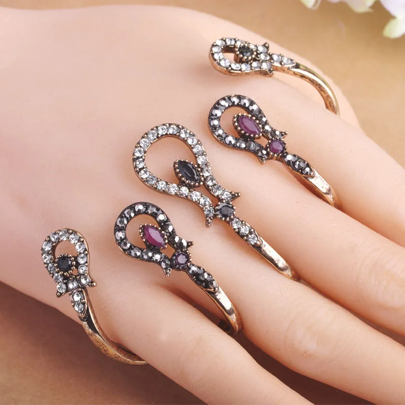 Top Quality Vintage Turkish Blue Rings Four Fingers Hand Accessories