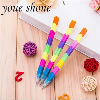 

3Pcs/8Color Stitching Free Cutting Pencil Stationery Rainbow Multifunctional Splicing Building Blocks Deformation Pen