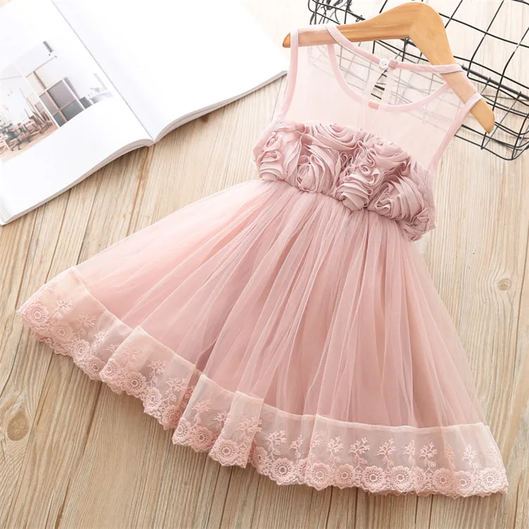 Fanfiluca Baby Girl Clothes Sleeveless Summer Mesh Kids Dresses For Girls Pink Princess Dress Baby Girls Lace Tutu Dress Fashion7