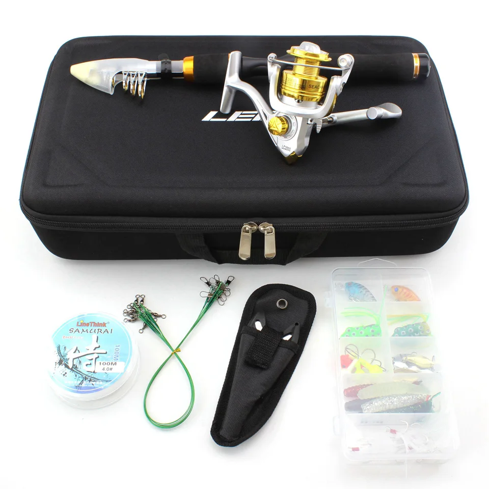 

Ultrashort 165cm Carbon spinning Casting Fishing Rod and spinning Reel Telescopic Travel fishing fish Line Lures Hooks Bag