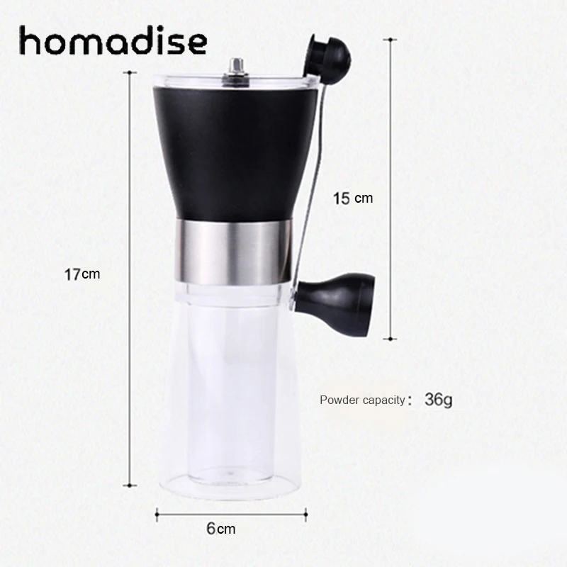 

Homadise For Manual Coffee Grinder Cafe Fortified Glass Ceramic Core Portable Durable Sealed Cans Cafe Coffee Pot Bean