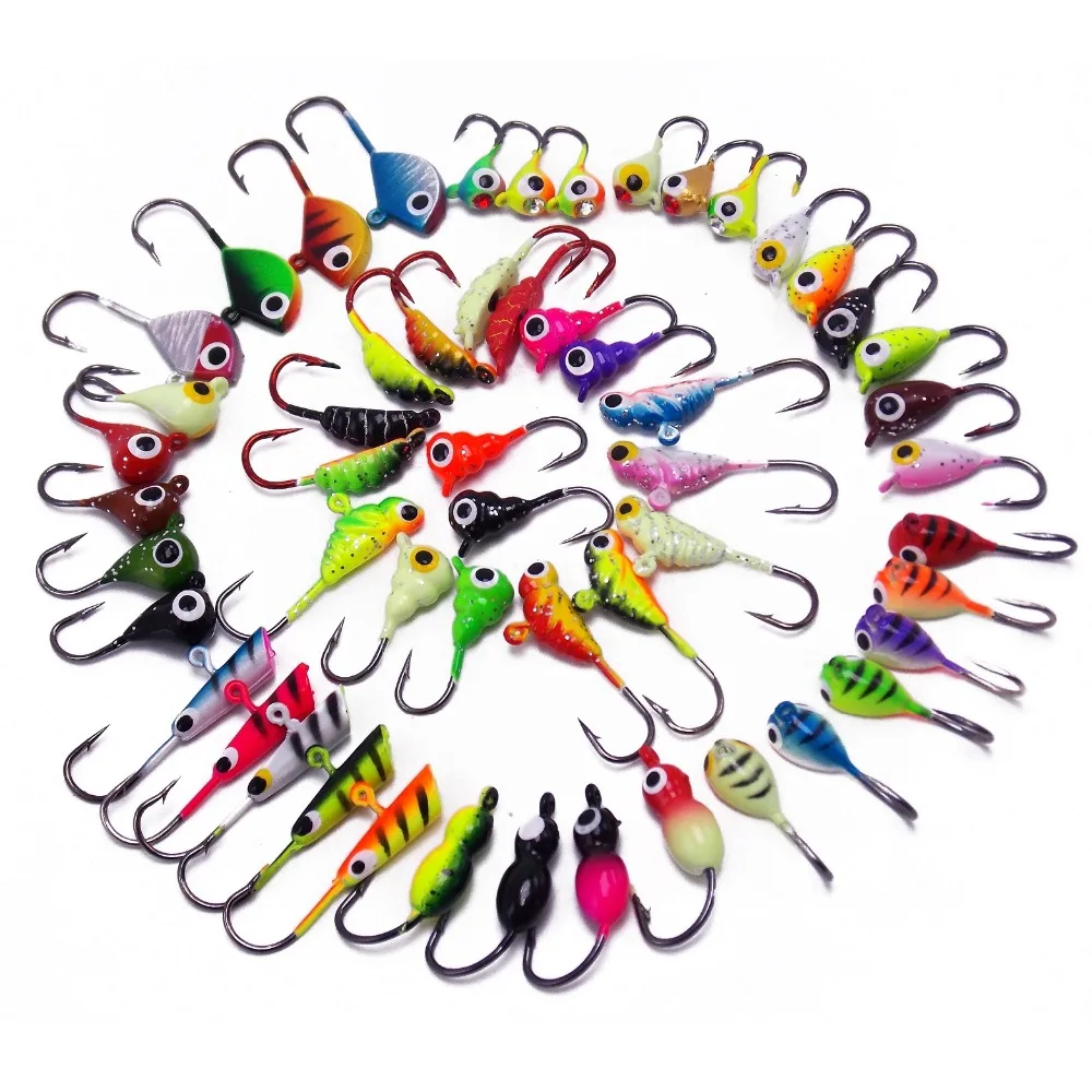 

CATCHSIF 54pcs Ice Fishing Soft Worms live bait Colorful Weighted Hooks jighead Tackle Box
