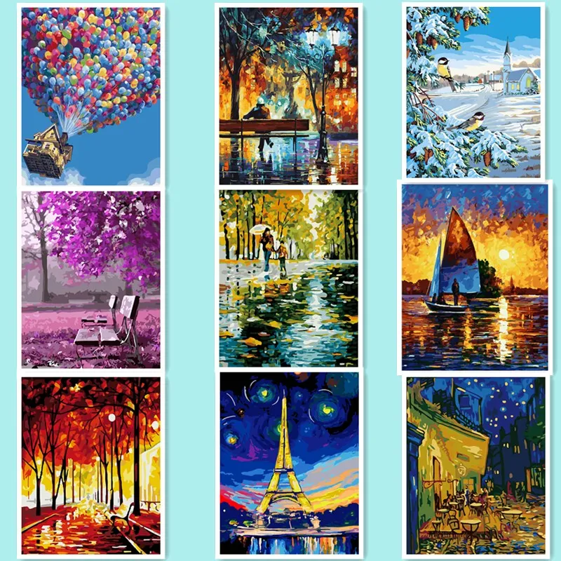 HOME BEAUTY oil paint painting by numbers diy picture waterfall drawing