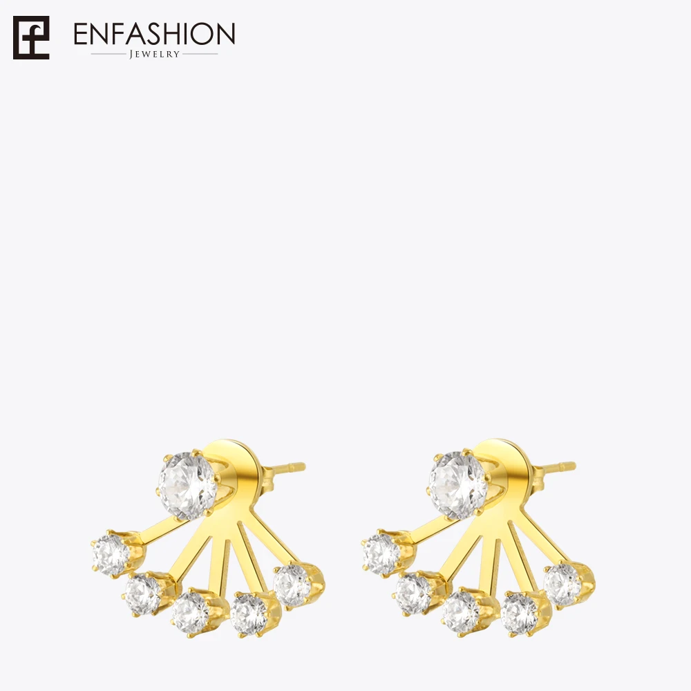 

Enfashion Zirconia Crystal Earrings Stud Earring Gold color Ear Jacket Earings Stainless Steel Earrings For Women Jewelry