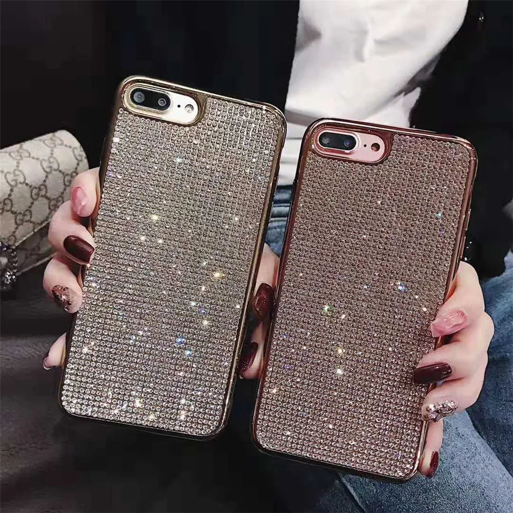

Luxury Silver Bling Full Diamond Phone Case For iPhone X XS Max XR Soft TPU Cover For iPhone 7 8 6 6s Plus Glitter Coque Funda