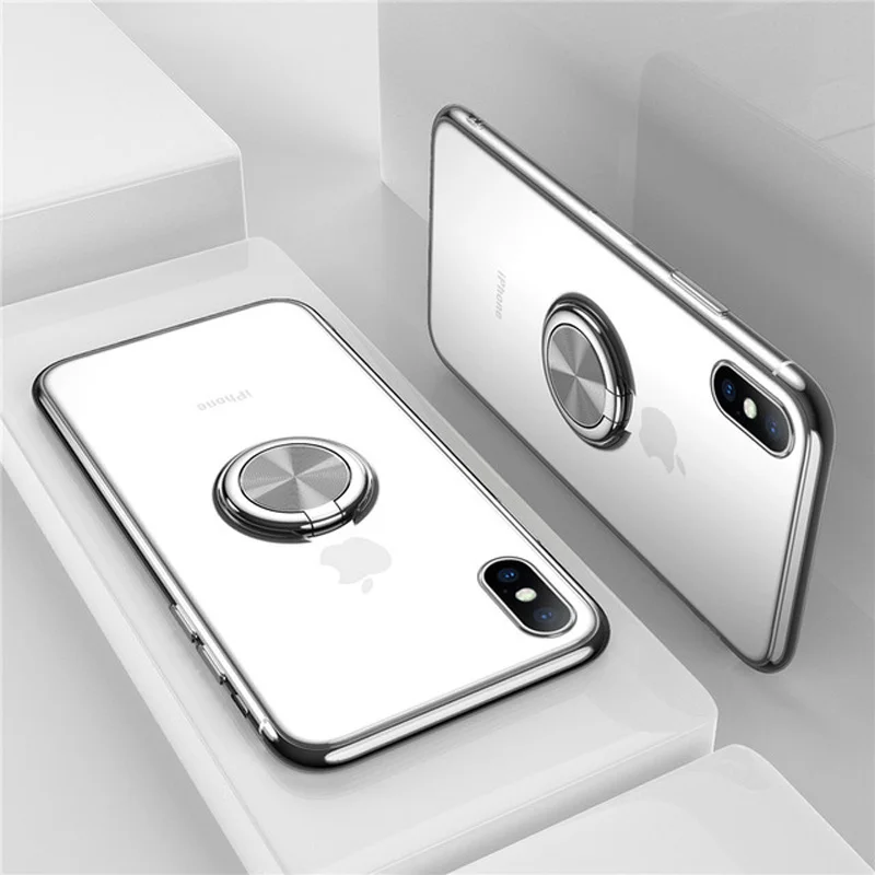 

For iPhone 7 Case Cover Luxury Transparent Soft Silicone TPU Protection Ring Magnetism sFor iPhone XR XS MAX 6 6S 7 8 Plus Cases