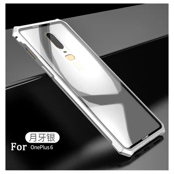 

2PCS For Oneplus6 Luxury Brand Aluminum Metal Bumper tempered glass For Oneplus 6 1+6 Metal phone Case Cover Column Shape Frame