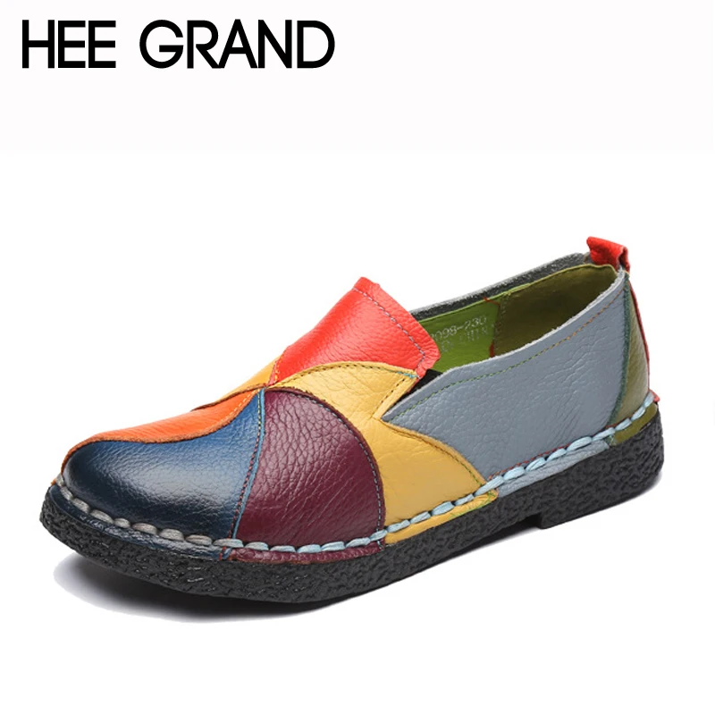 

HEE GRAND Women Ladies Female Shoes Flats Mother Shoes Cow Genuine Leather Loafers Colorful Non Slip On Plus Size 35-42 XWD7801