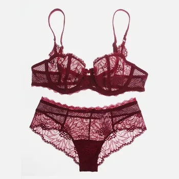 Fashion ultra-thin sexy lace bra transparent temptation sponge comfortable thin female underwear bra set