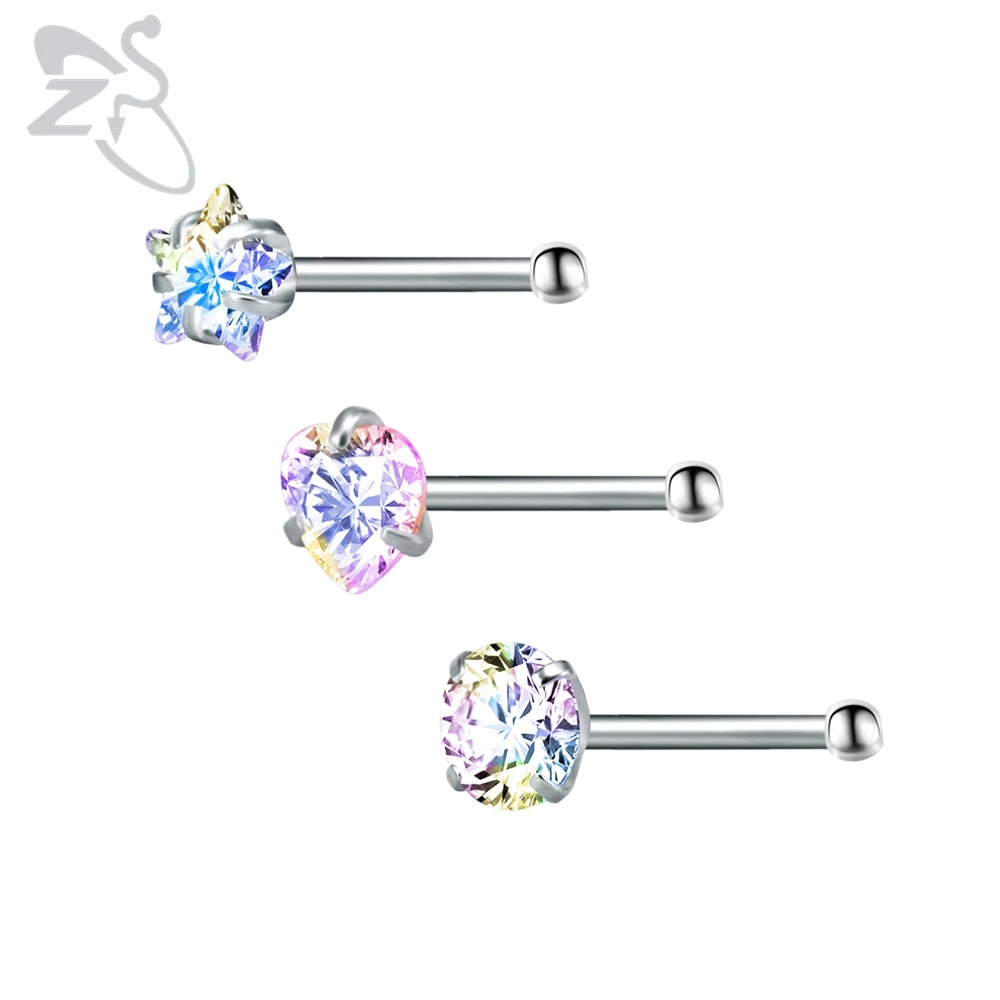 

3 Pcs\lot Star Rhinestone Nose Studs Bar 316 Stainless Steel Nose Piercing Pin Earrings Crystal Nariz Nose Rings Fashion Jewelry