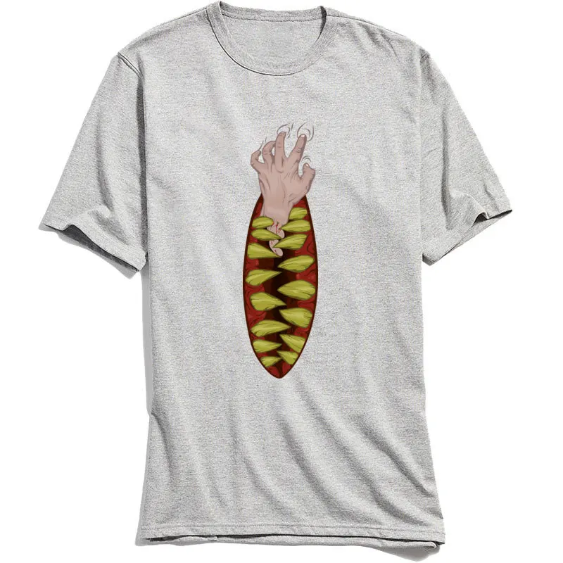 

Hungry Terror Men Tshirt Monster Print Grey T Shirt 3D Crewneck Top Tshirts Short Sleeve Clothes Mens New 100% Cotton T-Shirt