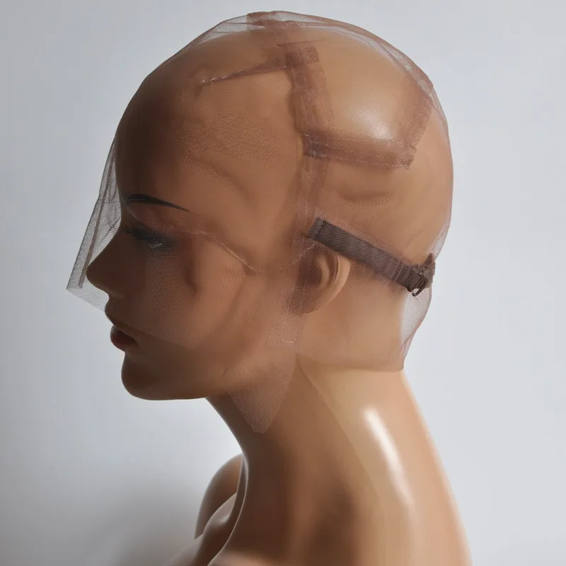 S/M/L Brown/Beige Full Lace Wig Cap For Making Wig Strong Swiss Lace Cap With Guide Line Sewn in For The Hairline