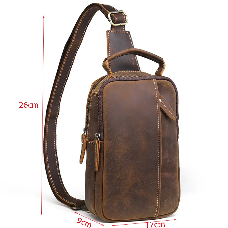 Norbinus Genuine Leather Men Sling Bag Cowhide Chest Bags Day Pack Male Vintage Messenger Crossbody Bag Casual Shoulder Handbags