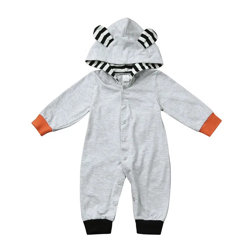 2018 Winter Babys Clothes Toddler Infant Baby Boys Girls Fox Print Long Sleeve Stripe Hooded Jumpsuit Romper Clothes JY26#F (6)
