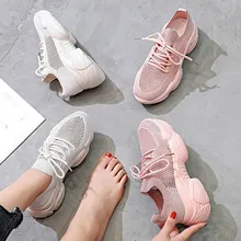 Женские кроссовки на толстой подошве, увеличивающие рост; сезон весна-осень; Женская дышащая обувь на плоской платформе со шнуровкой; женская спортивная обувь; Zapatos L1-14