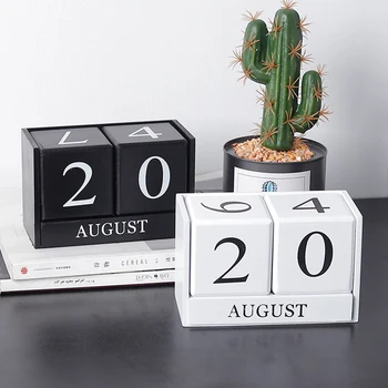

Wood Tabletop Calendar Manual Removable Perpetual Cubes Block Calendar Desk Ornament (Black)