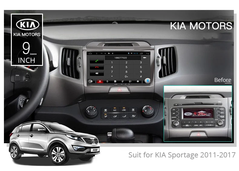 Sale Android 2 din car DVD Multimedia Radiofor KIA Sportage 2010 2011 2012 2013 2014 2015 2016 Touch screen Bluetooth WIFI  SWC 1