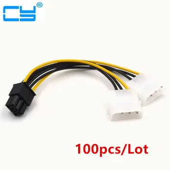 

100pcs 6 inch 2 x Molex 4 pin to 6-Pin PCI Express Video Card Pci-e ATX PSU Power Converter Cable - Molex to Pcie 6 pin Adapter