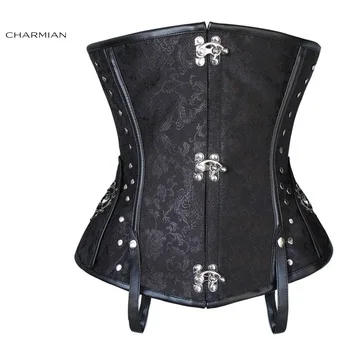 Charmian Plus Size Victorian Retro Steampunk Corset for Women Steel Boned Brown Black Underbust Corset Studs Side Waist Trainer