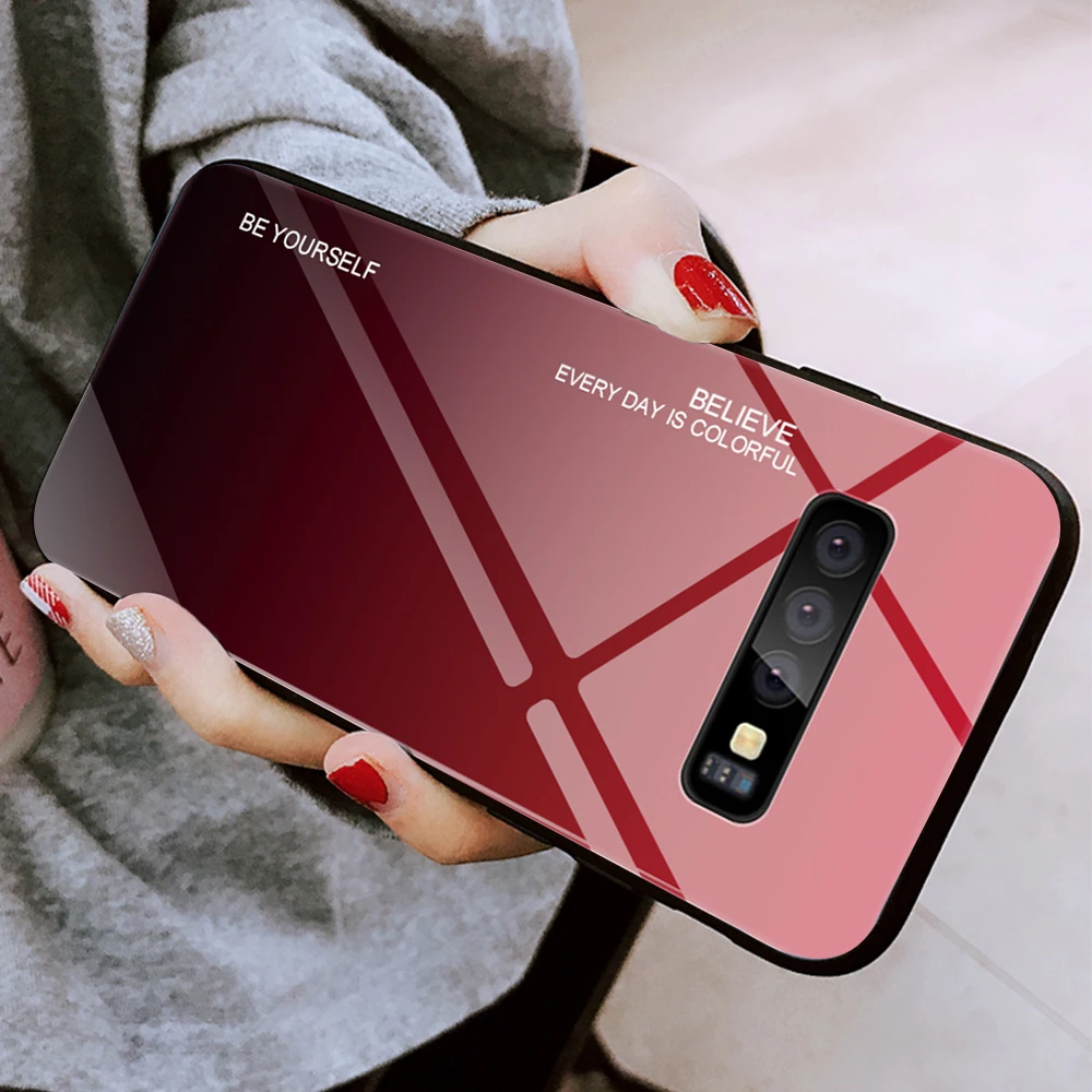 Для Samsung Galaxy S10 Plus S10e S8 9 роскошный цветной градиентный стеклянный мягкий чехол из