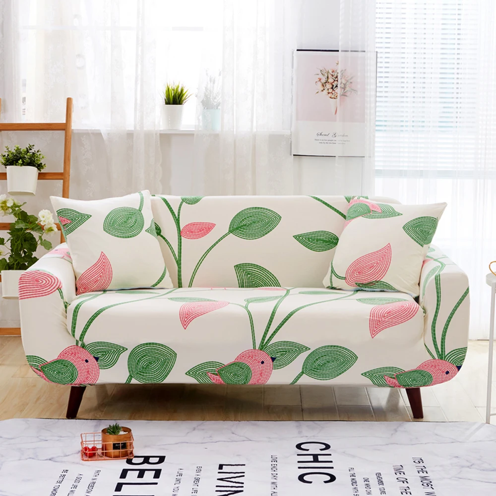 Dark Green Pastoral Leaves Print Sofa Covers Slipcover Stretch Elastic Spandex/Polyester Chair Loveseat L Shape Sectional