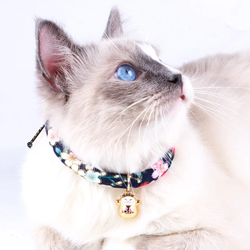 Japanese Style Handmade Adjustable Pets Cat Collars Cotton Soft Puppy Kitten Necklace With Lucky Cat Pendant Collar Japanese Style Handmade Adjustable Pets Cat Collars Cotton Soft Puppy Kitten Necklace With Lucky Cat Pendant Collar